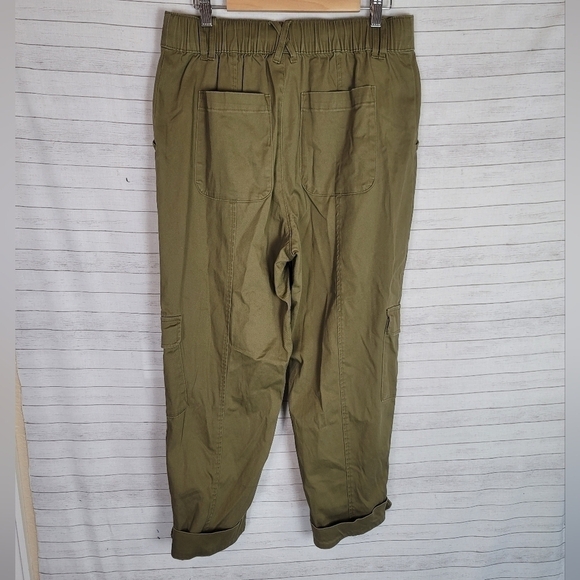 KNOX ROSE CUFFED OLIVE GREEN CARGO PANTS W ELASTIC WAIST BAND, SZ MEDIUM - Picture 10 of 16
